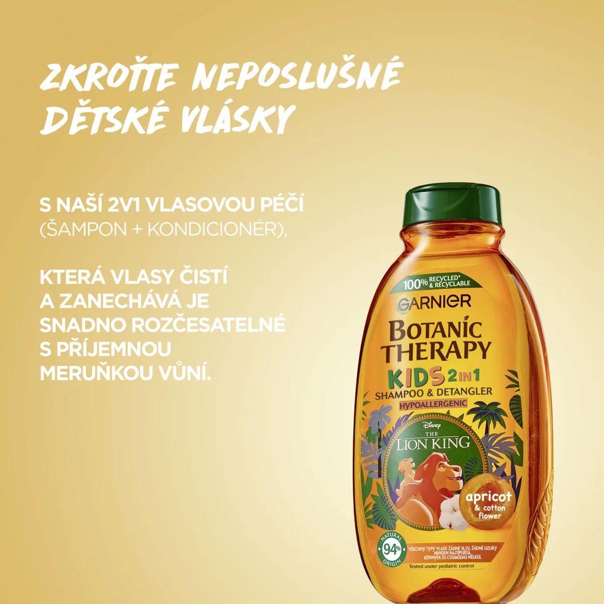 Garnier Botanic Therapy Disney Lví král Kids 2v1 meruňka šampon a kondicionér 400 ml