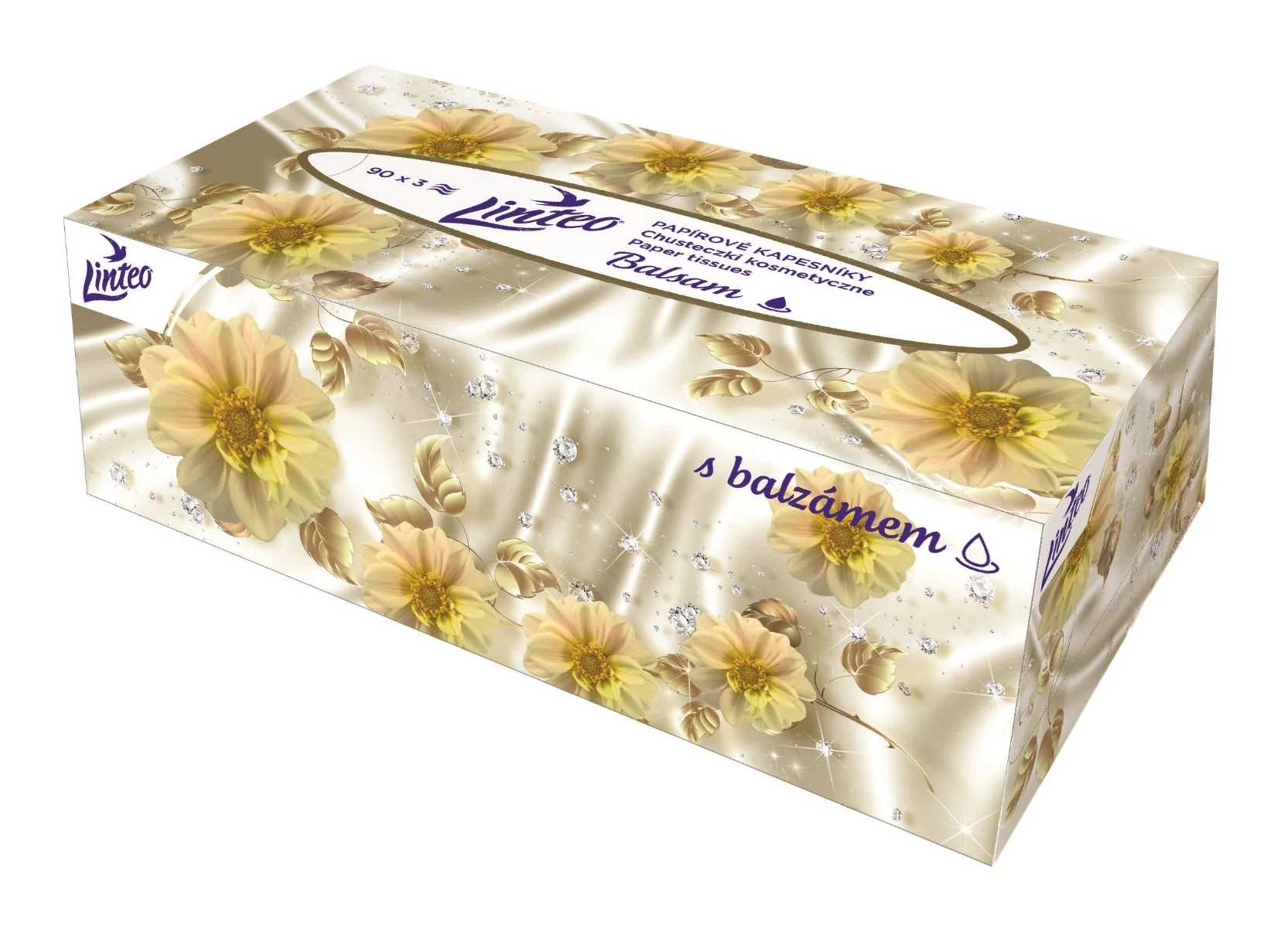 Linteo Papírové kapesníky s balzámem 3vrstvé box 90 ks