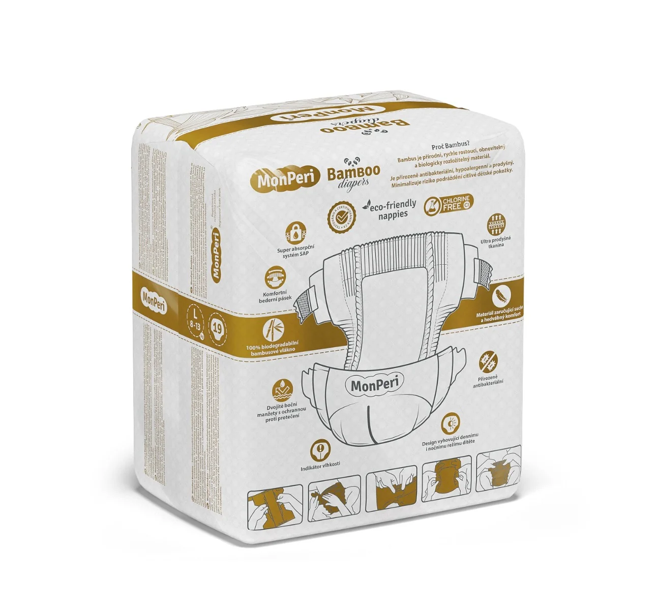 MonPeri Bamboo L 8-13 kg dětské plenky 19 ks