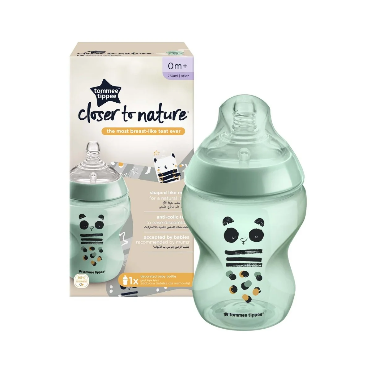 Tommee Tippee Kojenecká lahev ANTI-COLIC Pomalý průtok Pip the panda 0m+ 260 ml 1 ks