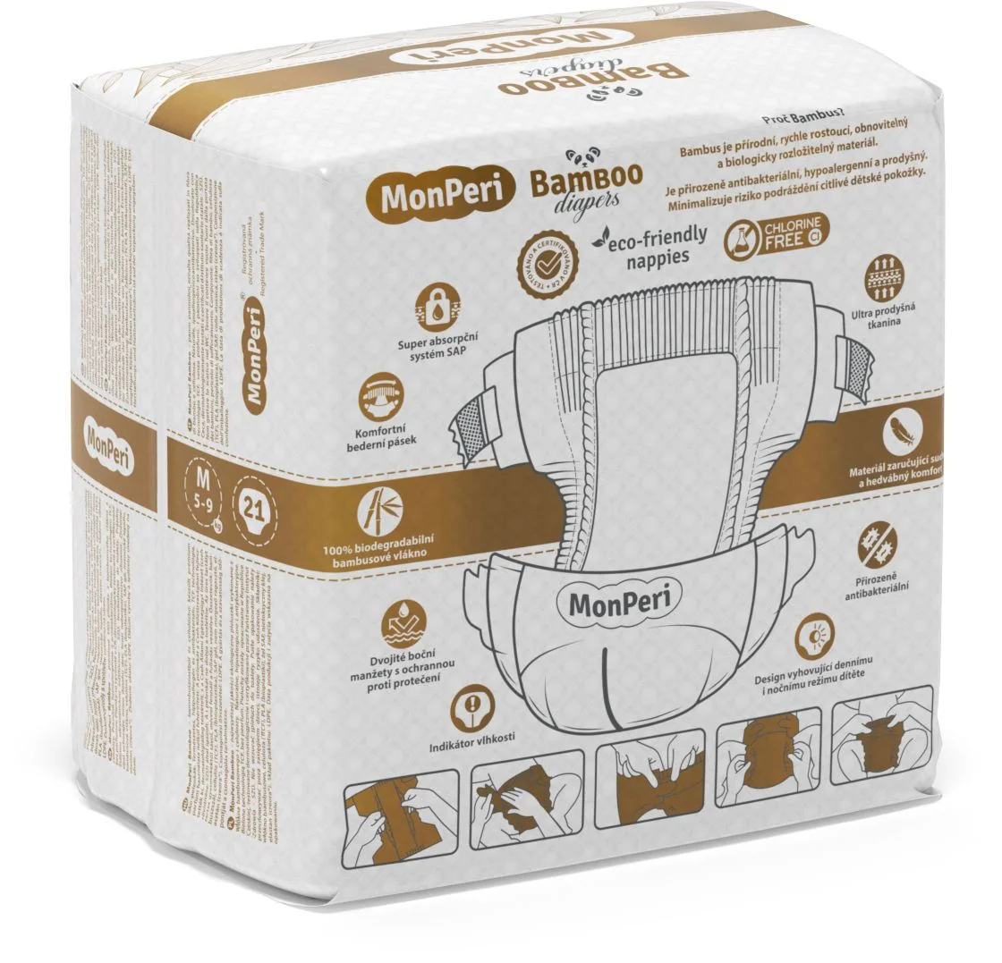 MonPeri Bamboo M 5-9 kg dětské plenky 21 ks