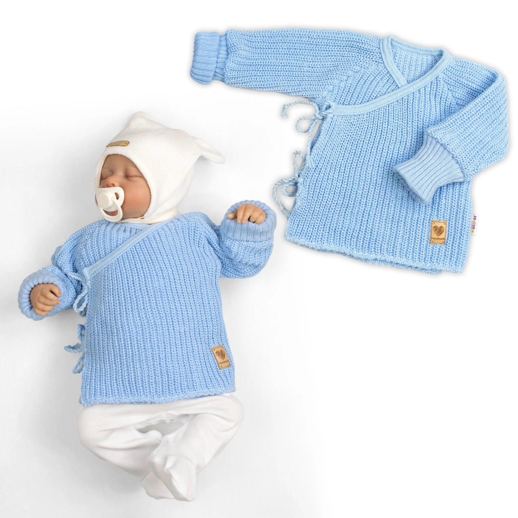 Baby Nellys Kojenecký svetřík, rostoucí, na zavazování na boku - modrá, vel.  62/68