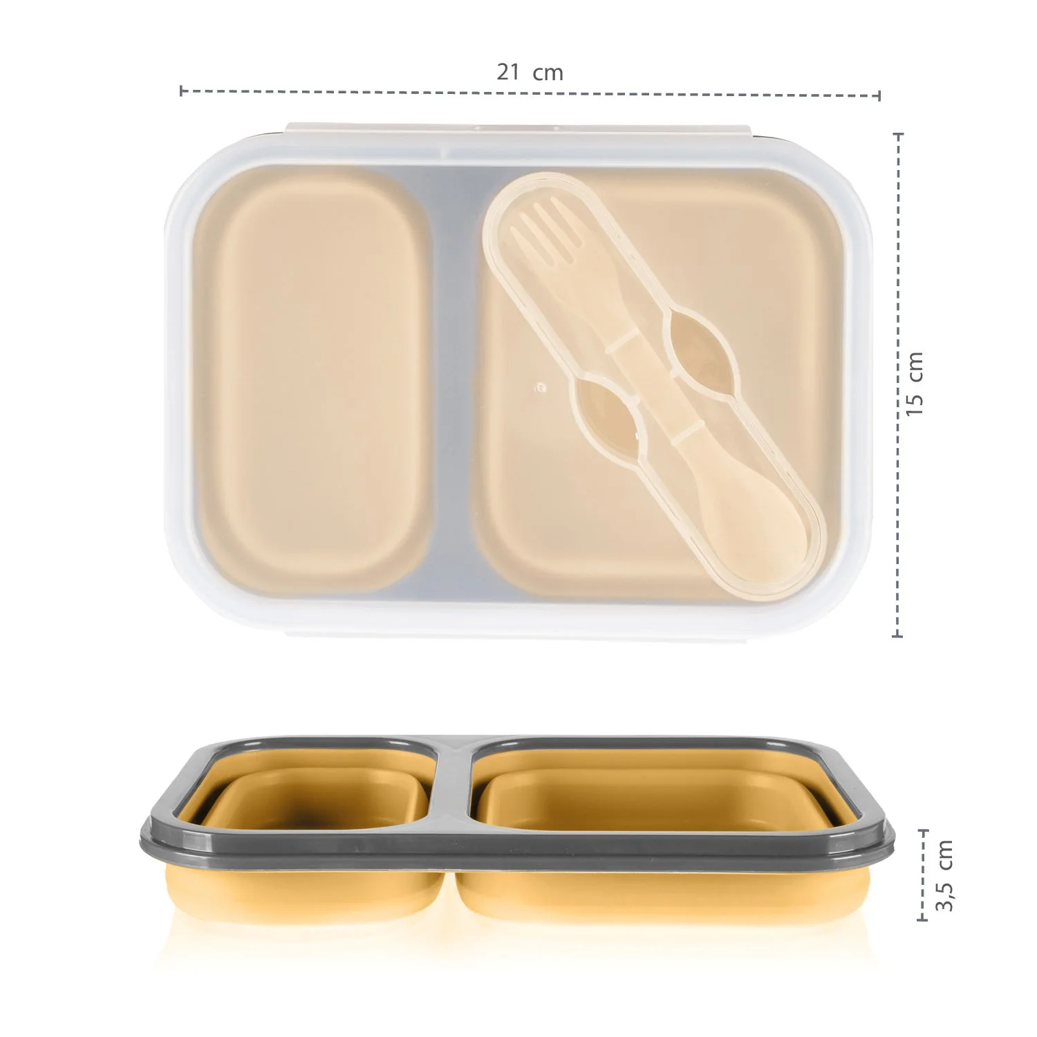 Zopa Silikonový svačinový box s příborem velký, Mustard Yellow 1