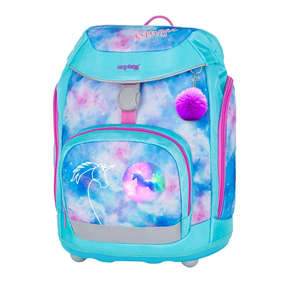 Oxybag OXY SHERPY - školní set Unicorn 4 ks: batoh, penál, sáček, placky batoh, penál, sáček