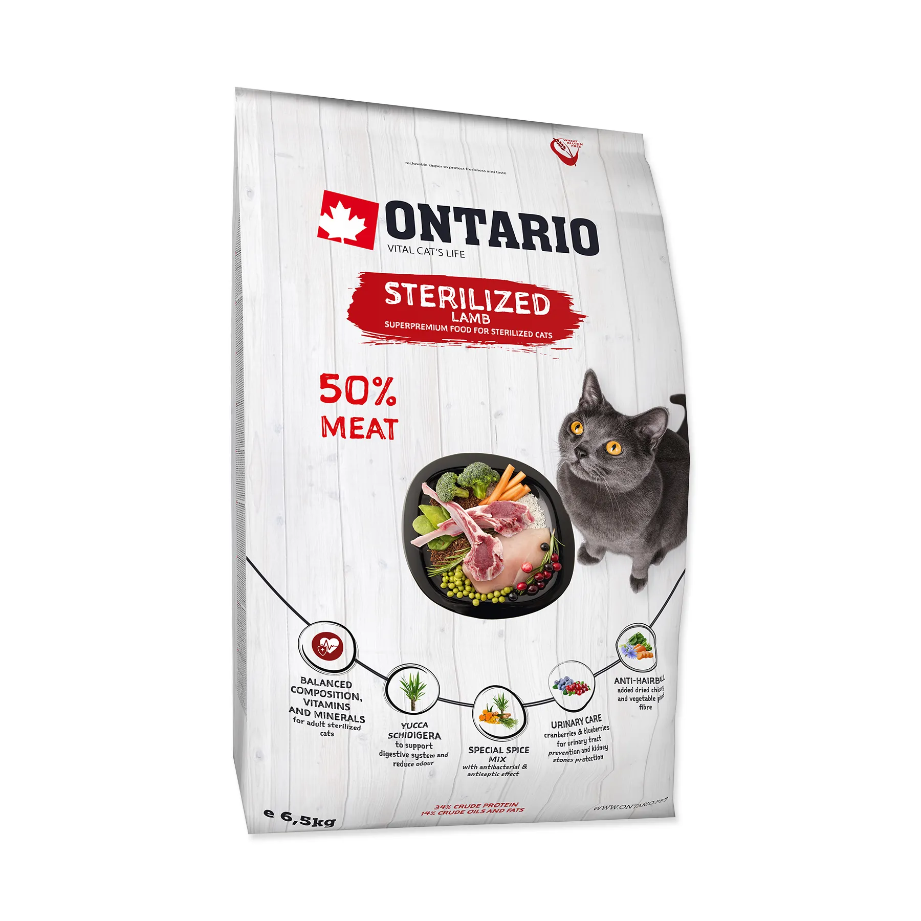 Ontario Cat Sterilised Lamb granule 6,5 kg