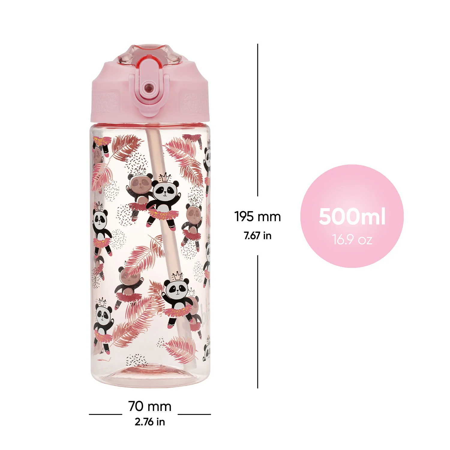 Baagl Tritanová láhev na pití s brčkem Panda, 500 ml