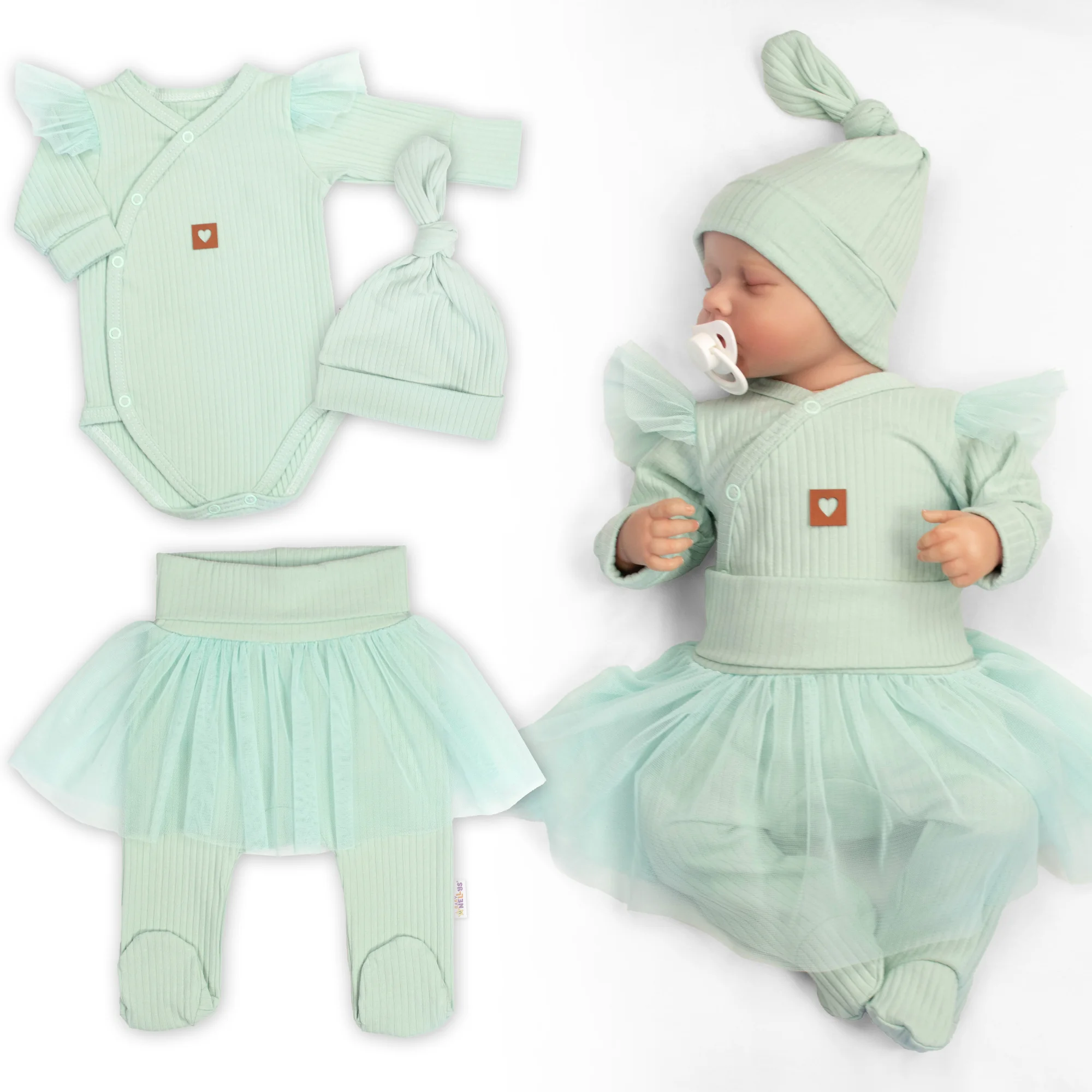 Baby Nellys Rostoucí souprava 3D Lux, Sweet Angel - mátová, 68/74