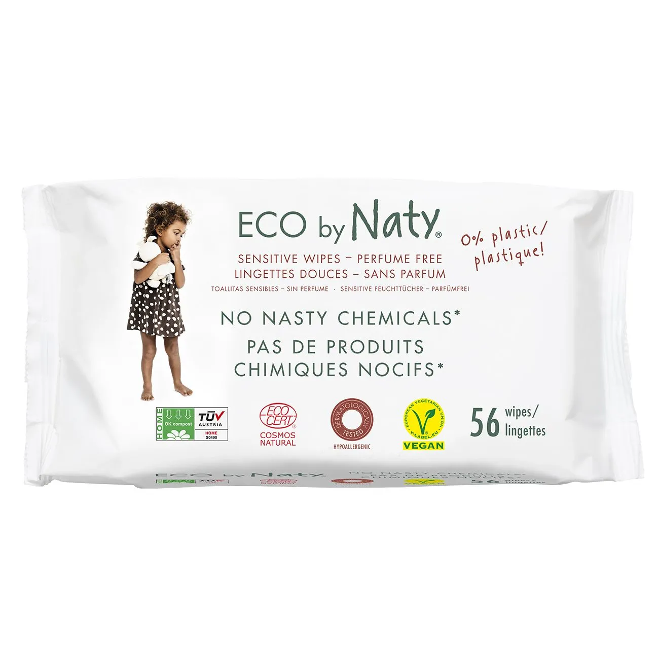 ECO by Naty Vlhčené ubrousky bez vůně pro citlivou pokožku 56 ks