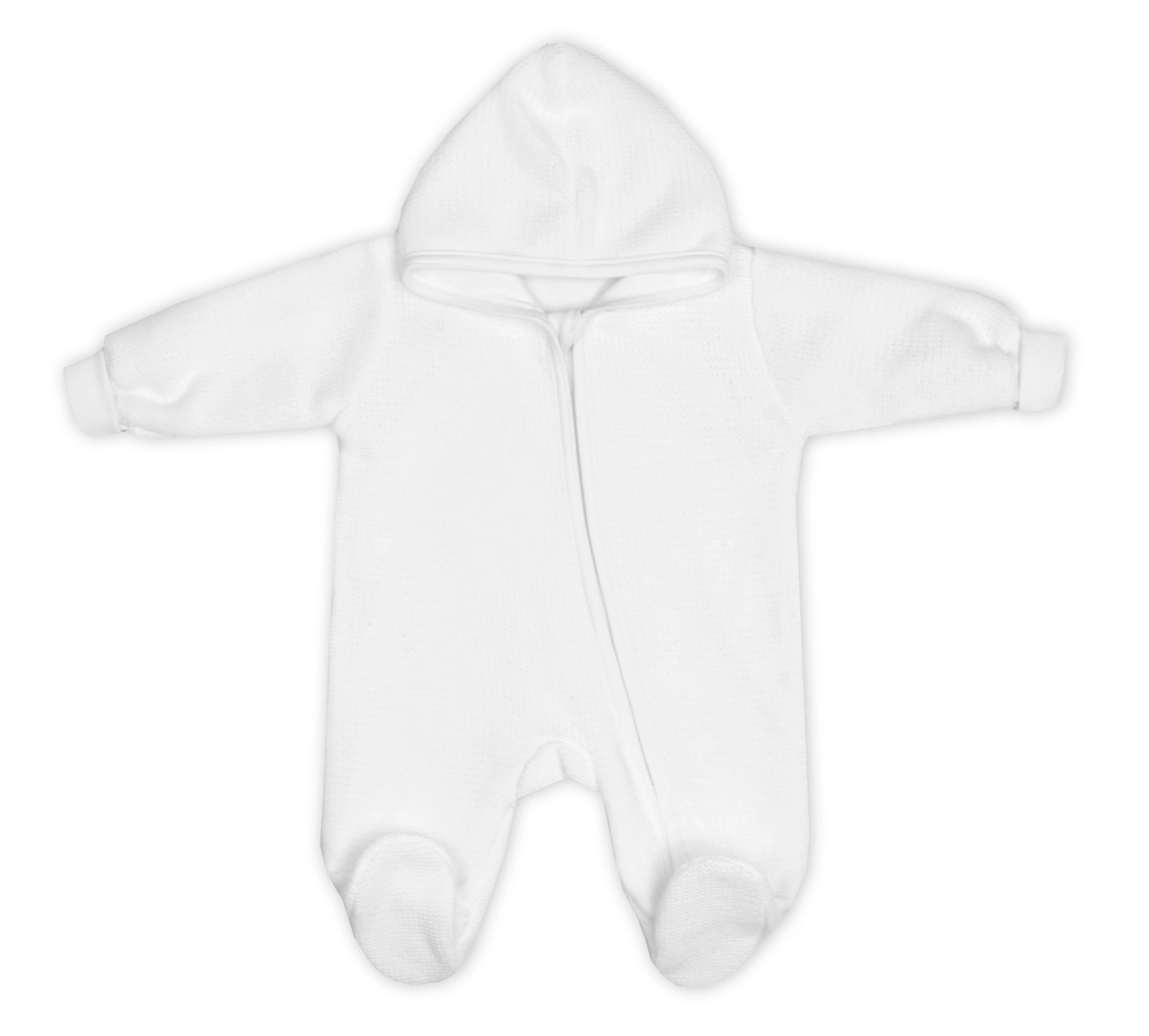 Baby Nellys Pletený overal s kapucí, CUTE - bílý, vel. 62 