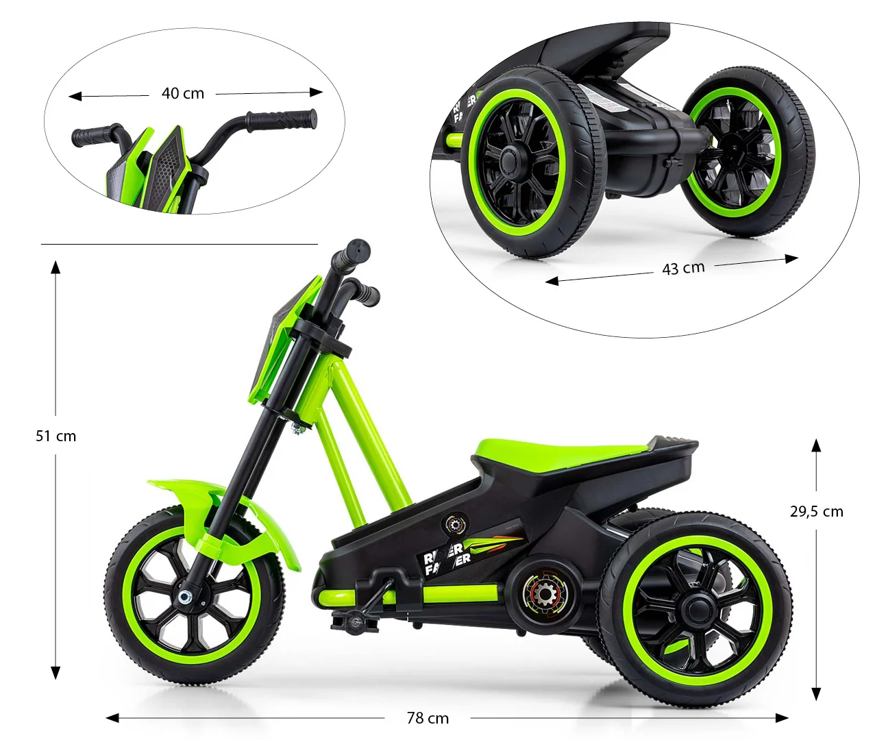 Milly Mally Dětská motokára RIDER – šlapací gokart, 3+, nosnost 30 kg - zelená