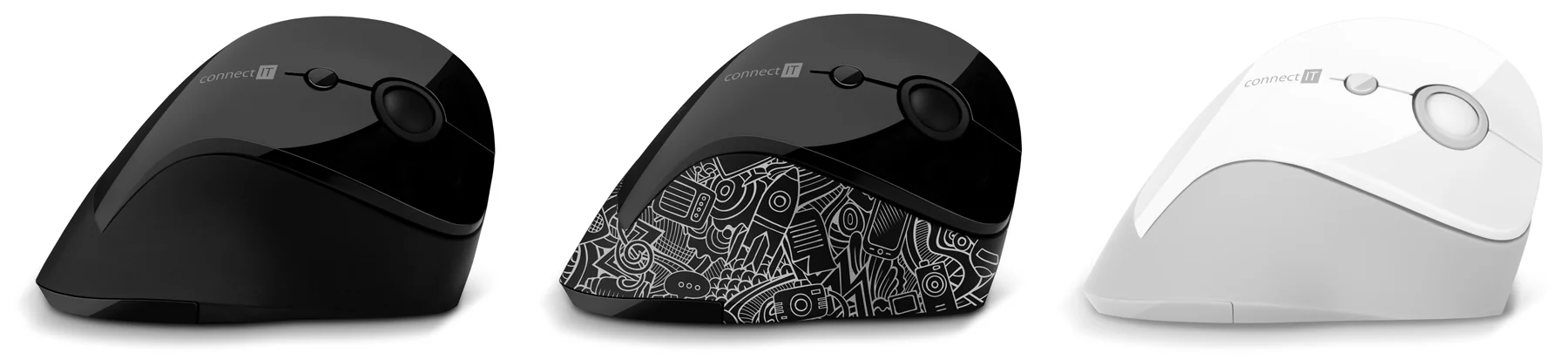 Connect IT For Health Gloss Ergonomická vertikální myš bezdrátová černá