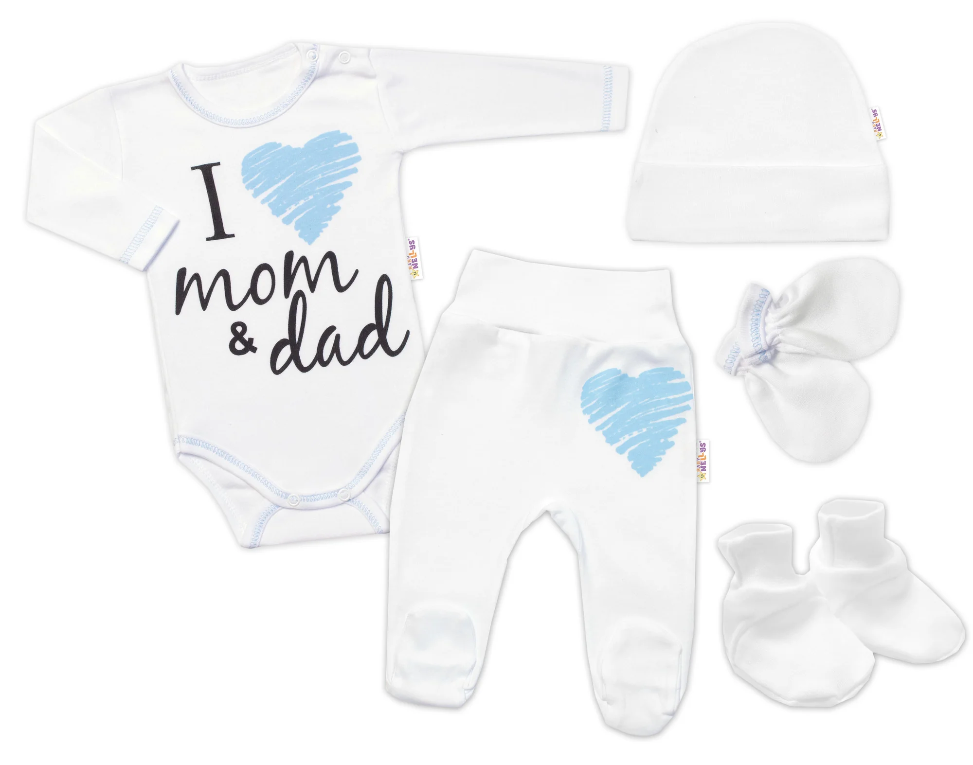 Baby Nellys 5-ti dílná soupravička do porodnice I love mom & dad, kluk vel.  62
