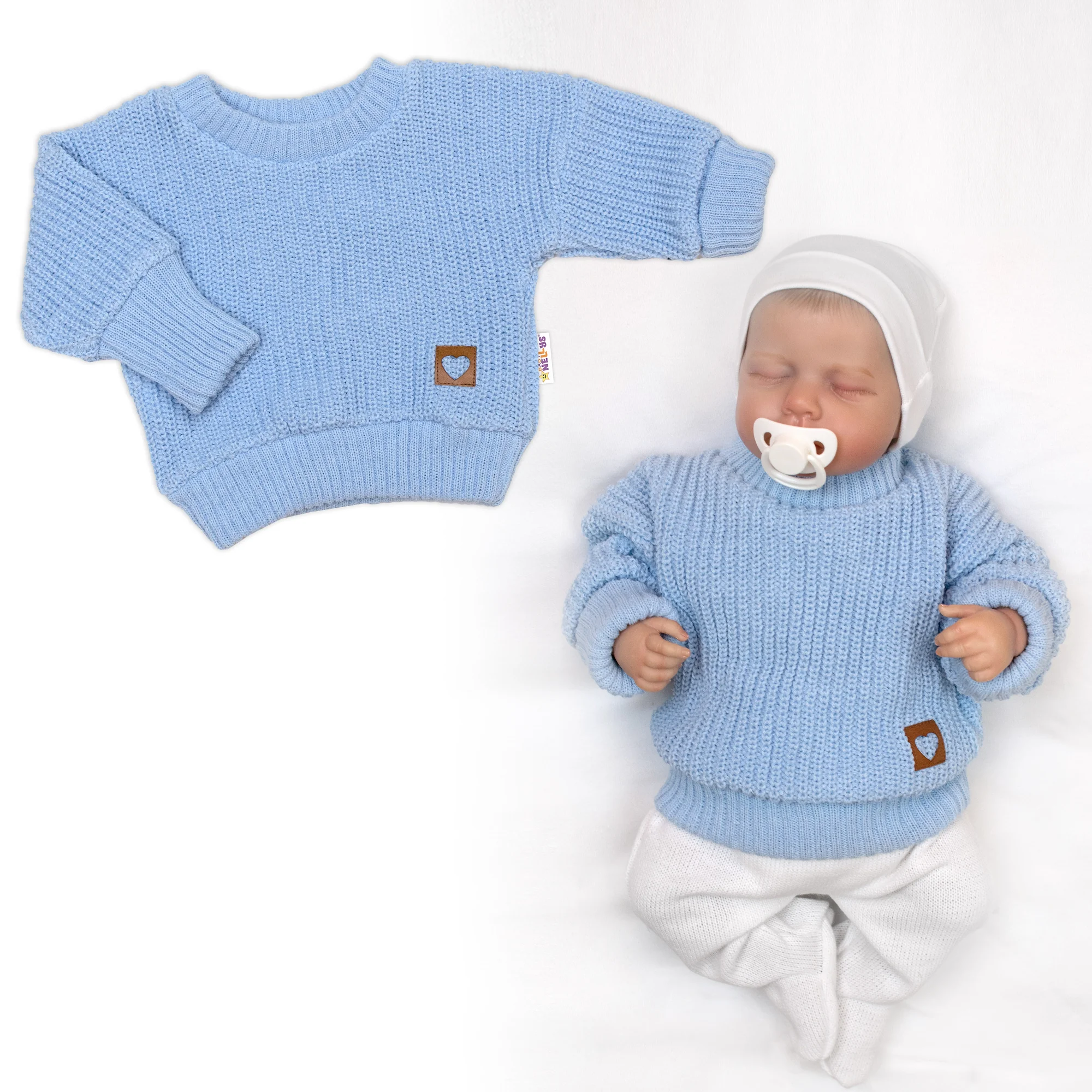 Baby Nellys Rostoucí oversize pletený svetřík pro miminko, sv. modrý vel.  68/74