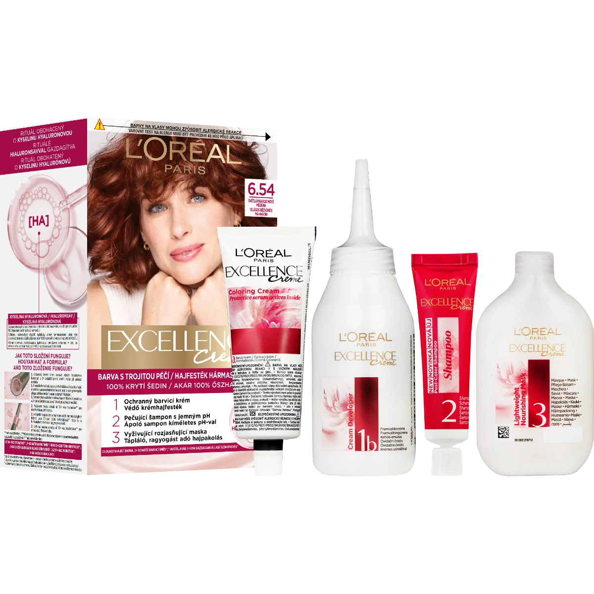Loréal Paris Excellence Creme odstín 6.54 světlá mahagonově měděná barva na vlasy