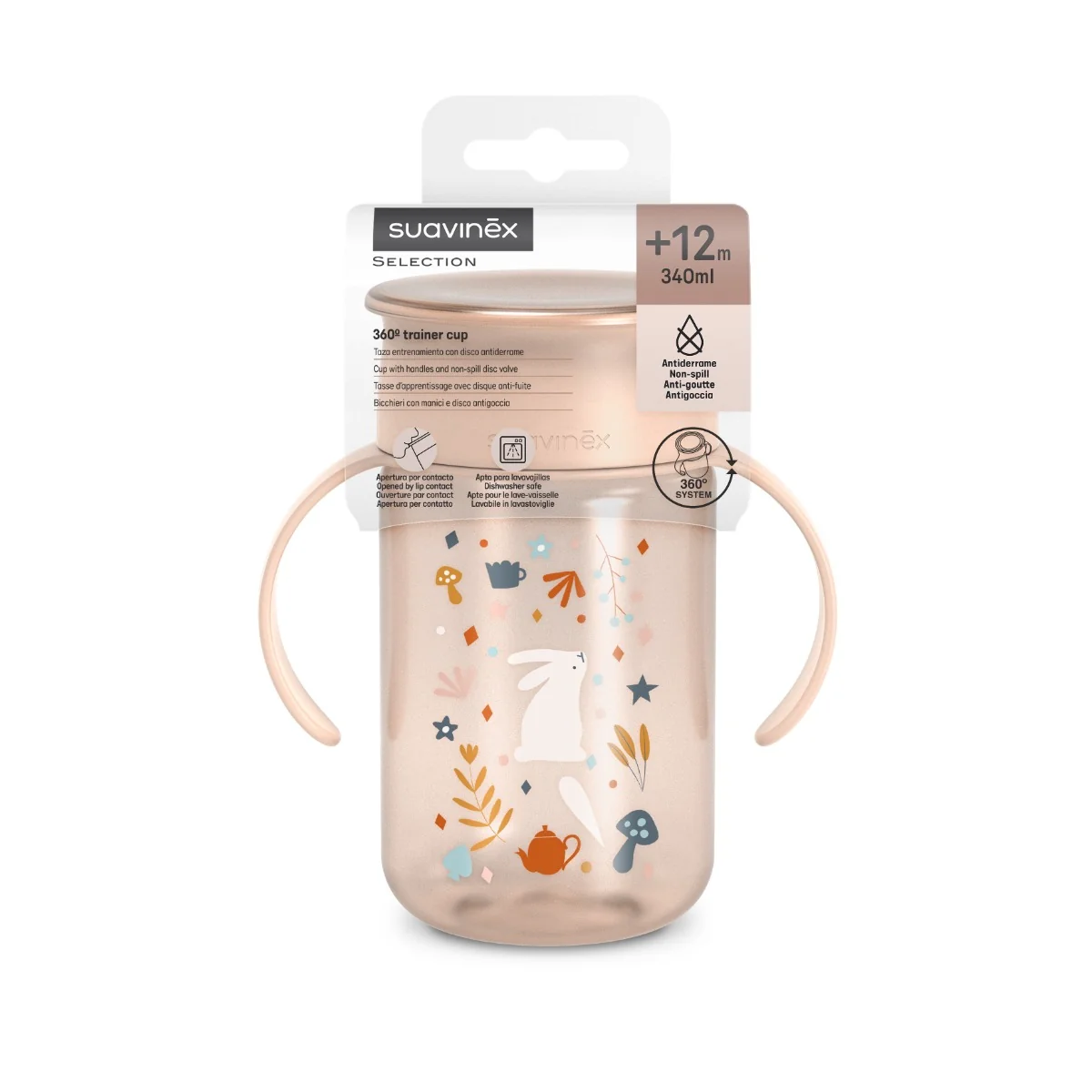 Suavinex Wonderland 360 Láhev na učení 340 ml 1 ks růžová