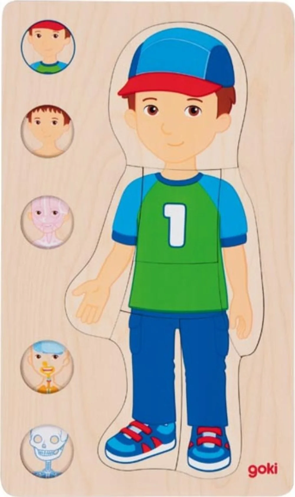 Goki Dřevěné vícevrstvé puzzle/vkládačka Lidské tělo - Chlapec