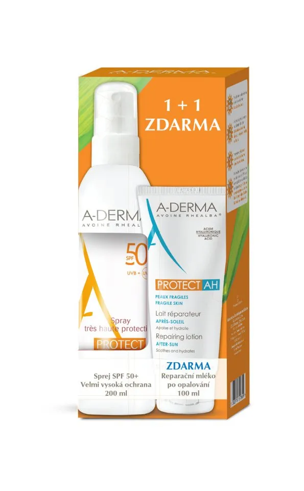 A-Derma Protect SPF50+ sprej + Reparační mléko po opalování 200+100 ml