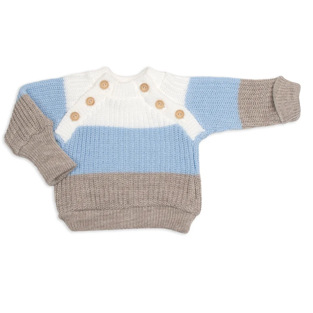 Baby Nellys Rostoucí pletený svetřík a kalhoty s knoflíčky Boy, 2D - proužky