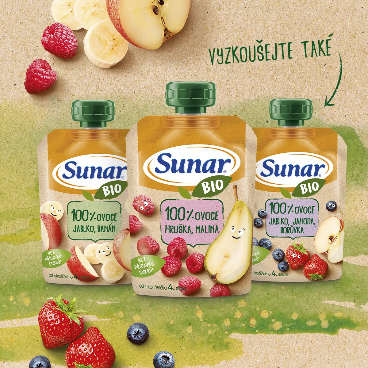 Sunar BIO Jablko, banán, mrkev kapsička 100 g