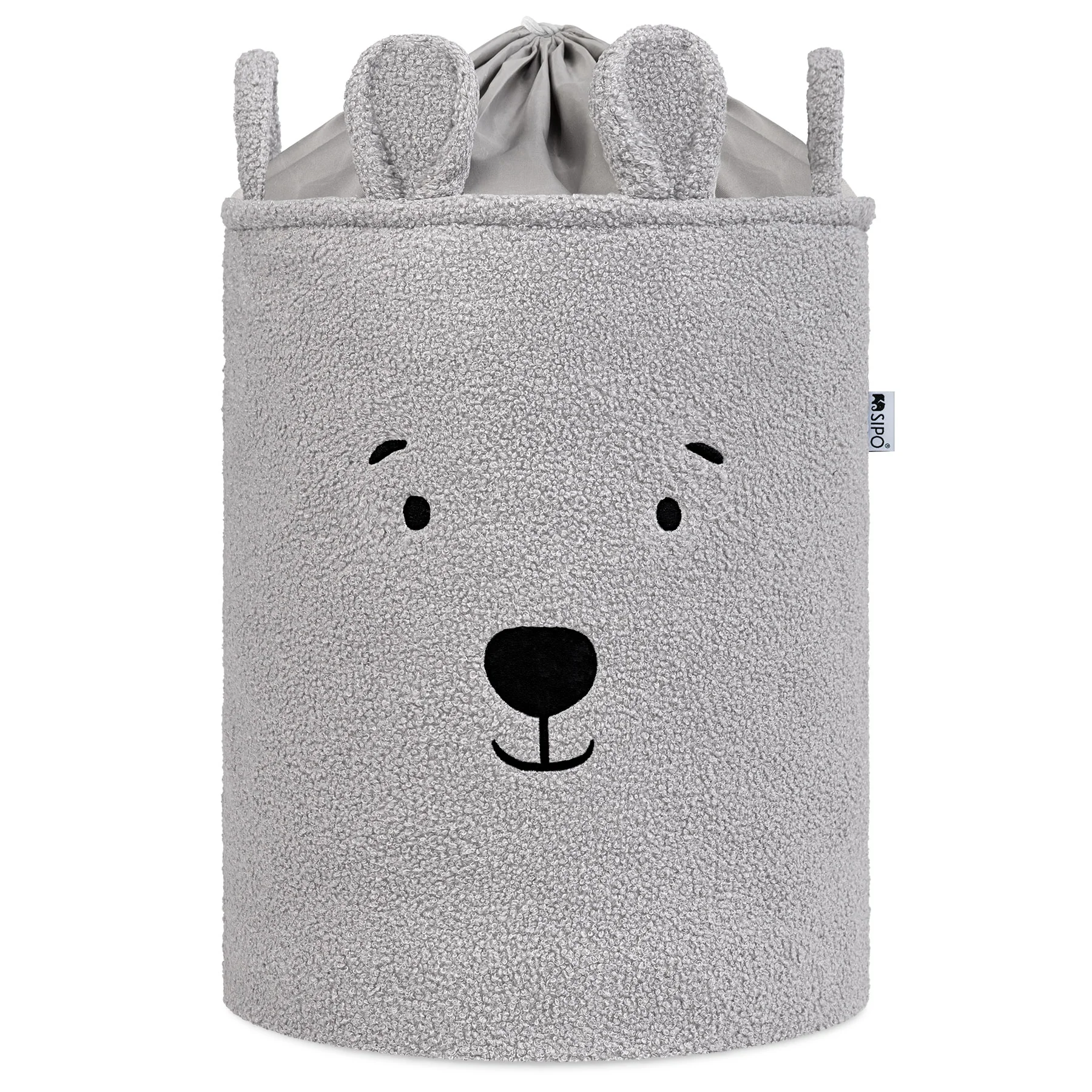 SIPO Koš na hračky Premium Bouclé se šňůrkou / 43 l, Bear (Grey)
