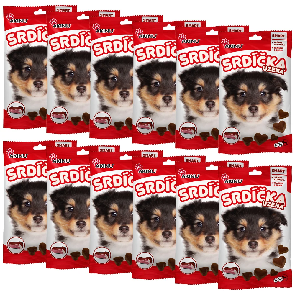 Akinu Uzená srdíčka pamlsek pro psy 12 x 60 g