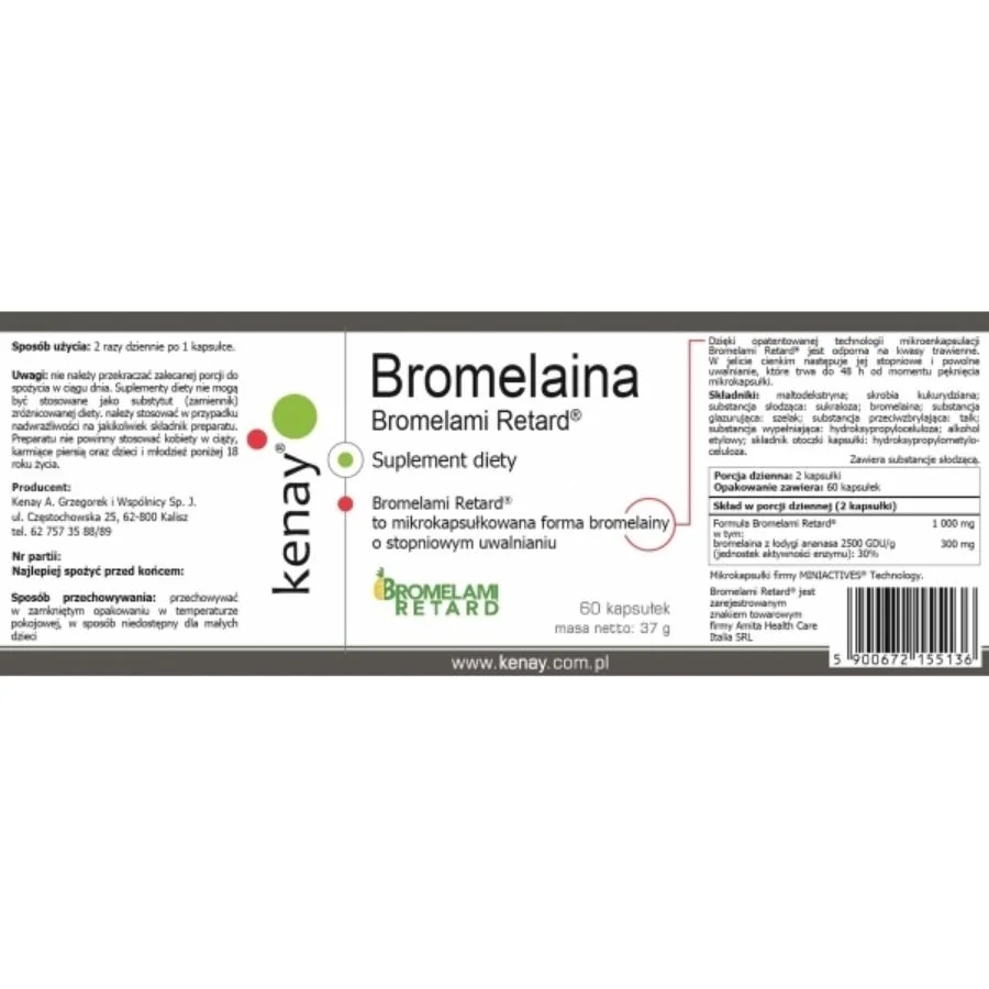 Kenay Bromelain Bromelami Retard 2500 GDU 60 kapslí
