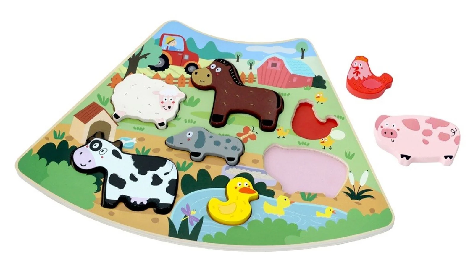 2Kids Toys Dřevěné puzzle Veselá farma propojitelné, 7 dílů