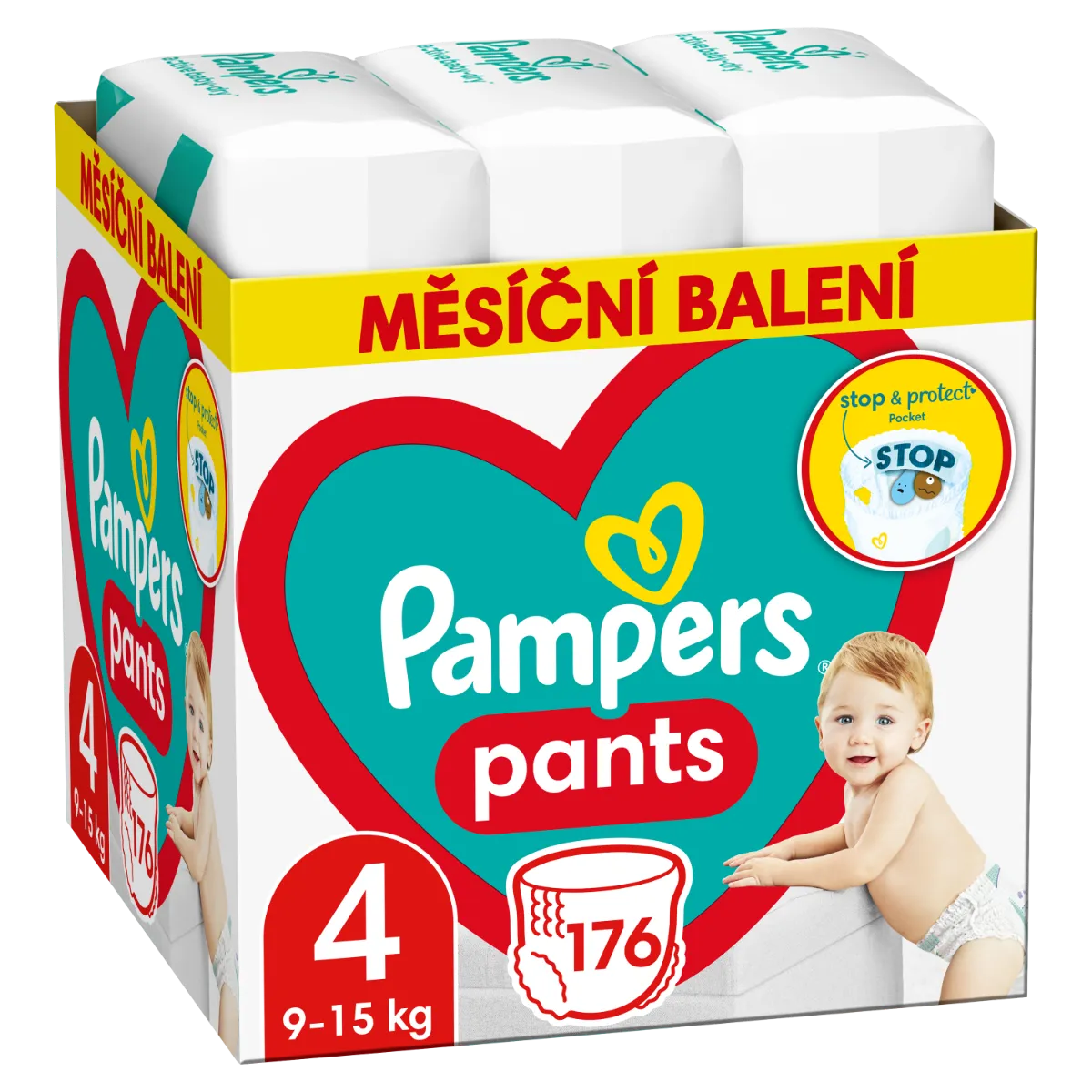 Pampers Pants vel. 4 Monthly Pack 9-15 kg plenkové kalhotky 176 ks