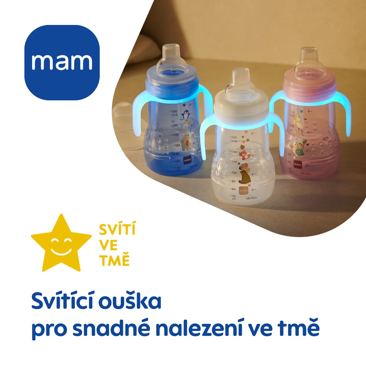 MAM Hrnek Trainer+ Night 4m+ 220 ml 1 ks bílý