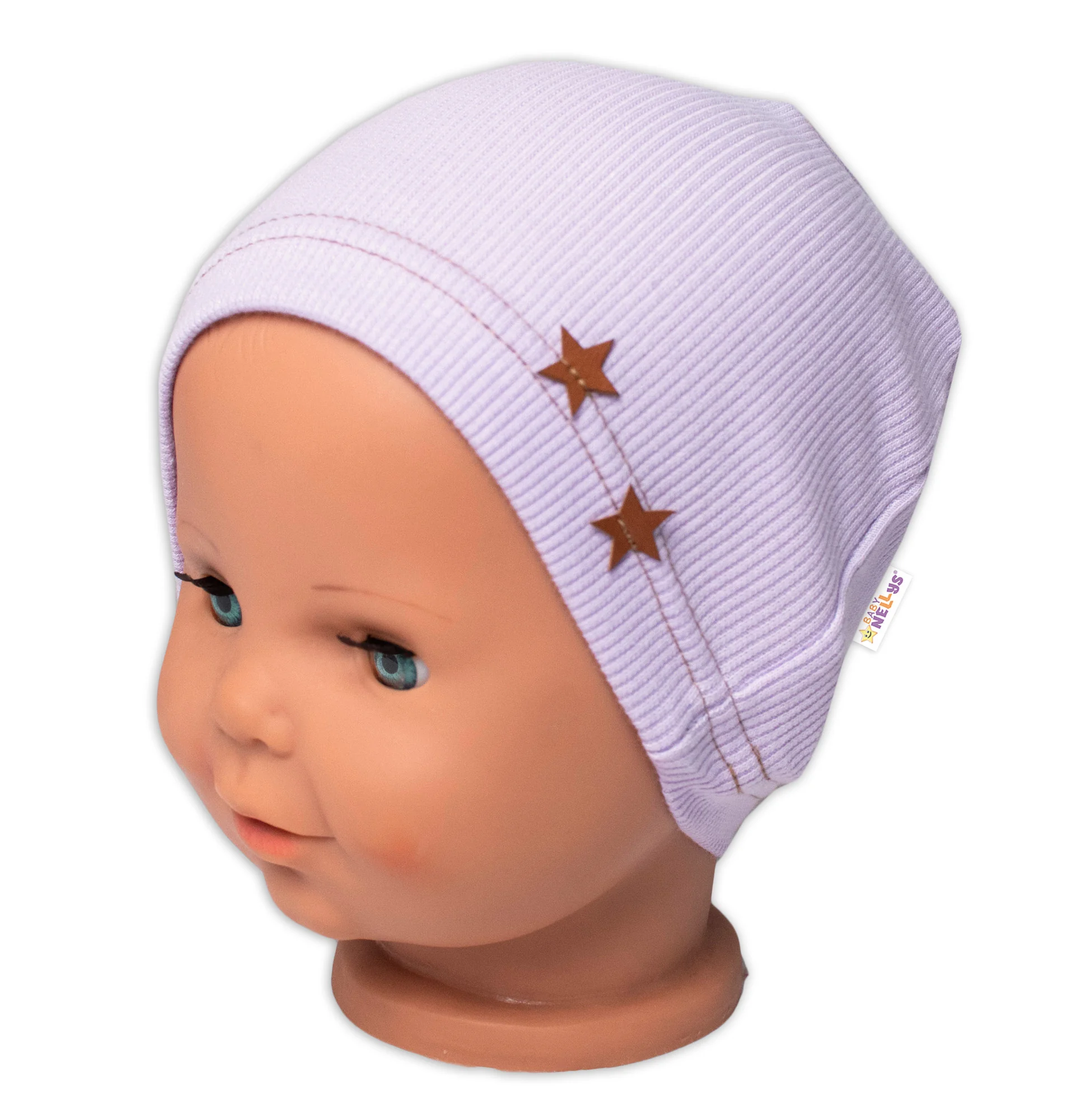 Baby Nellys Žebrovaná čepice Hvězdičky - lila vel. 92/98