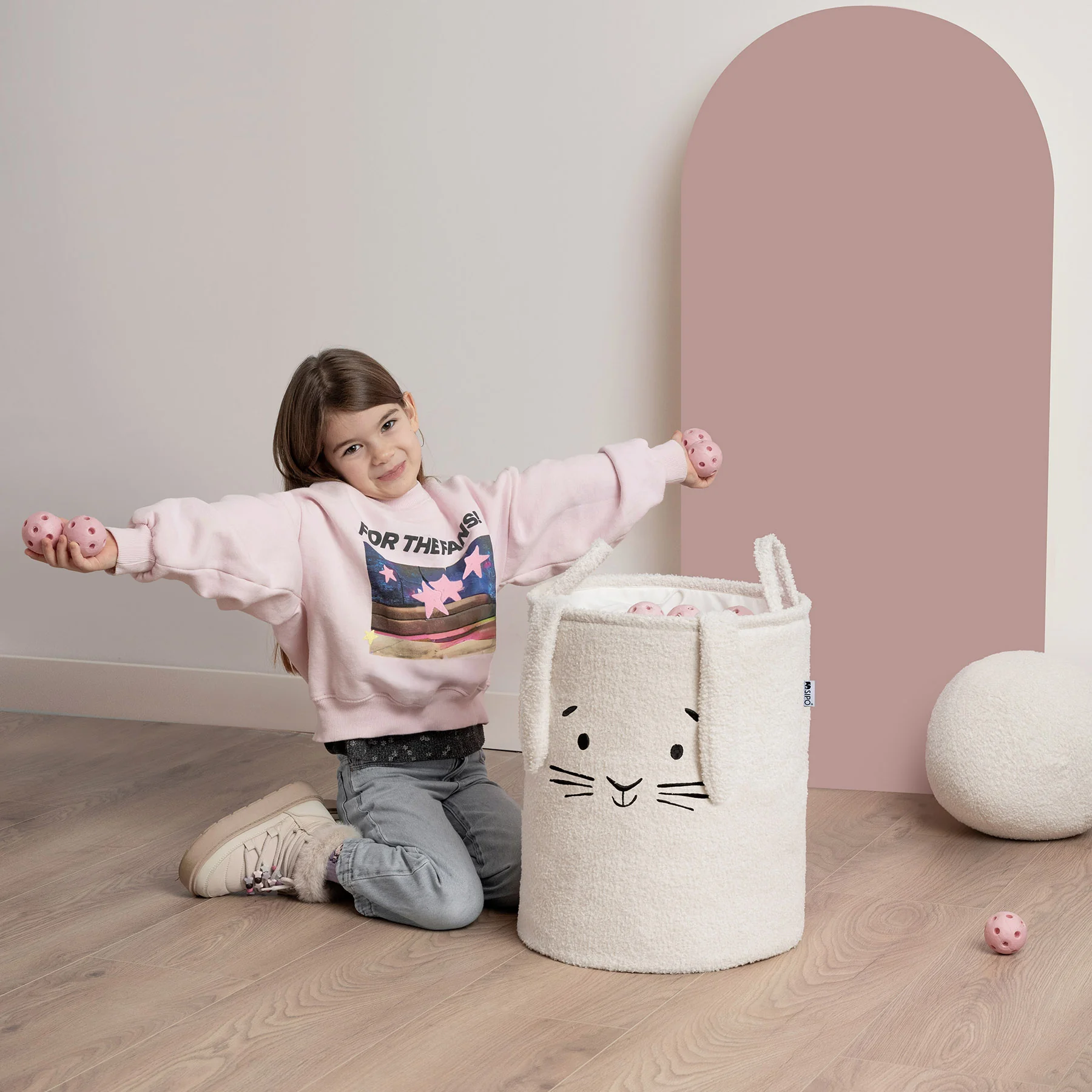 SIPO Koš na hračky Premium Bouclé se šňůrkou / 43 l, Rabbit (Cream)
