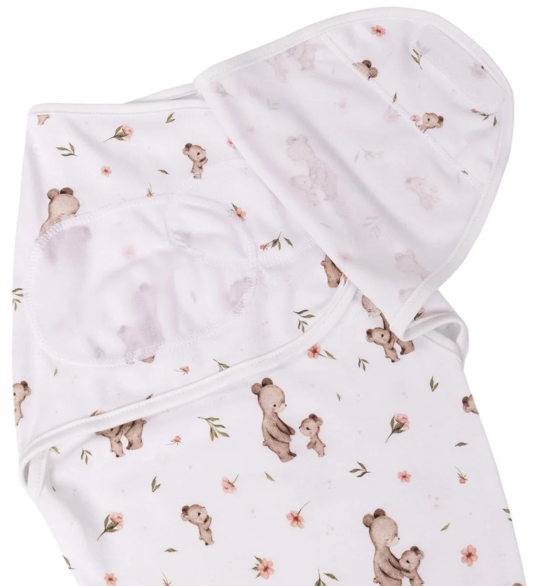 Baby Nellys Bavlněný zavinovací vak, zavinovačka Premium  Mommy Bear, bílá/hnědá