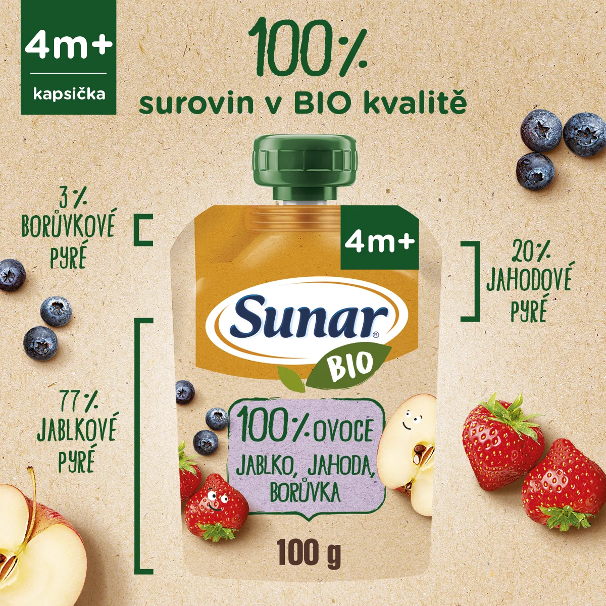 Sunar BIO Jablko, jahoda, borůvka kapsička 100 g