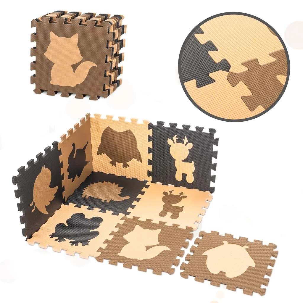 TULIMI Pěnové puzzle Zvířátka béžové 85×85 cm – 9 dílů
