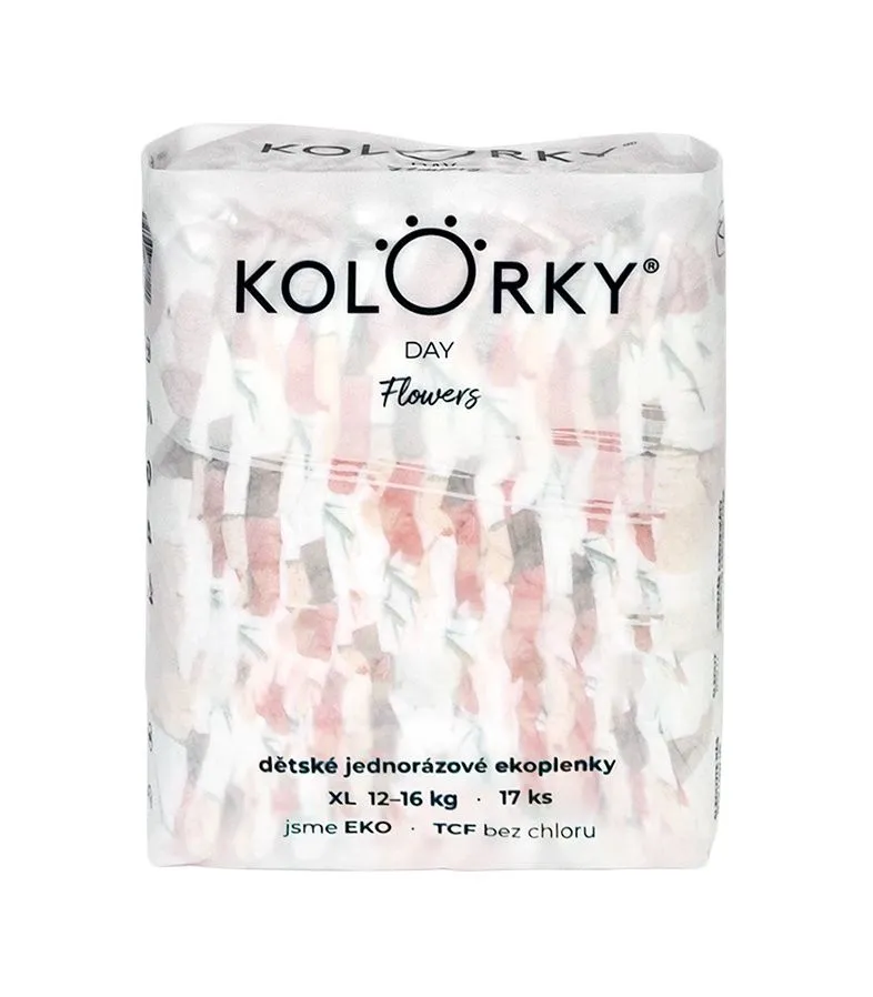 KOLORKY DAY Jednorázové eko plenky vel. XL 12-16 kg 17 ks květy