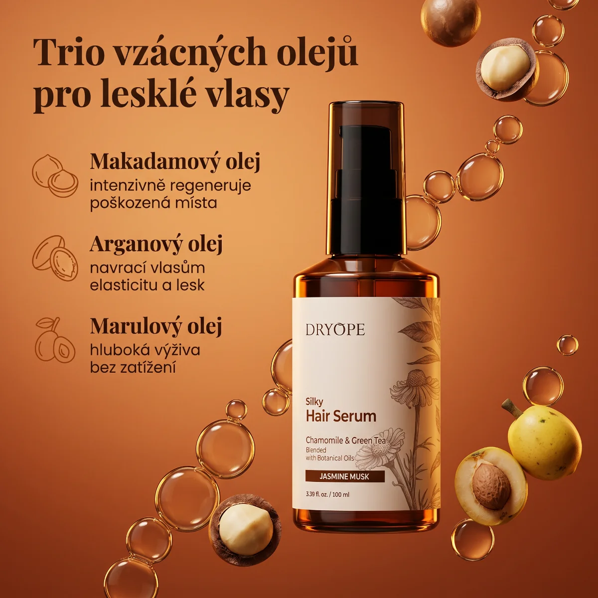 DRYOPE Jasmine Musk intenzivní vyživující sérum na vlasy 100 ml