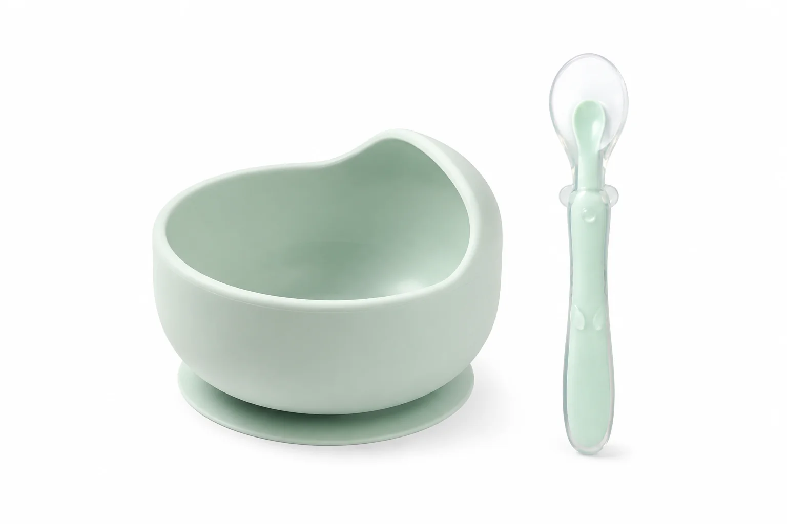 Babyono Silikonová miska s přísavkou + silikonová ohebná lžička - mint, mátová