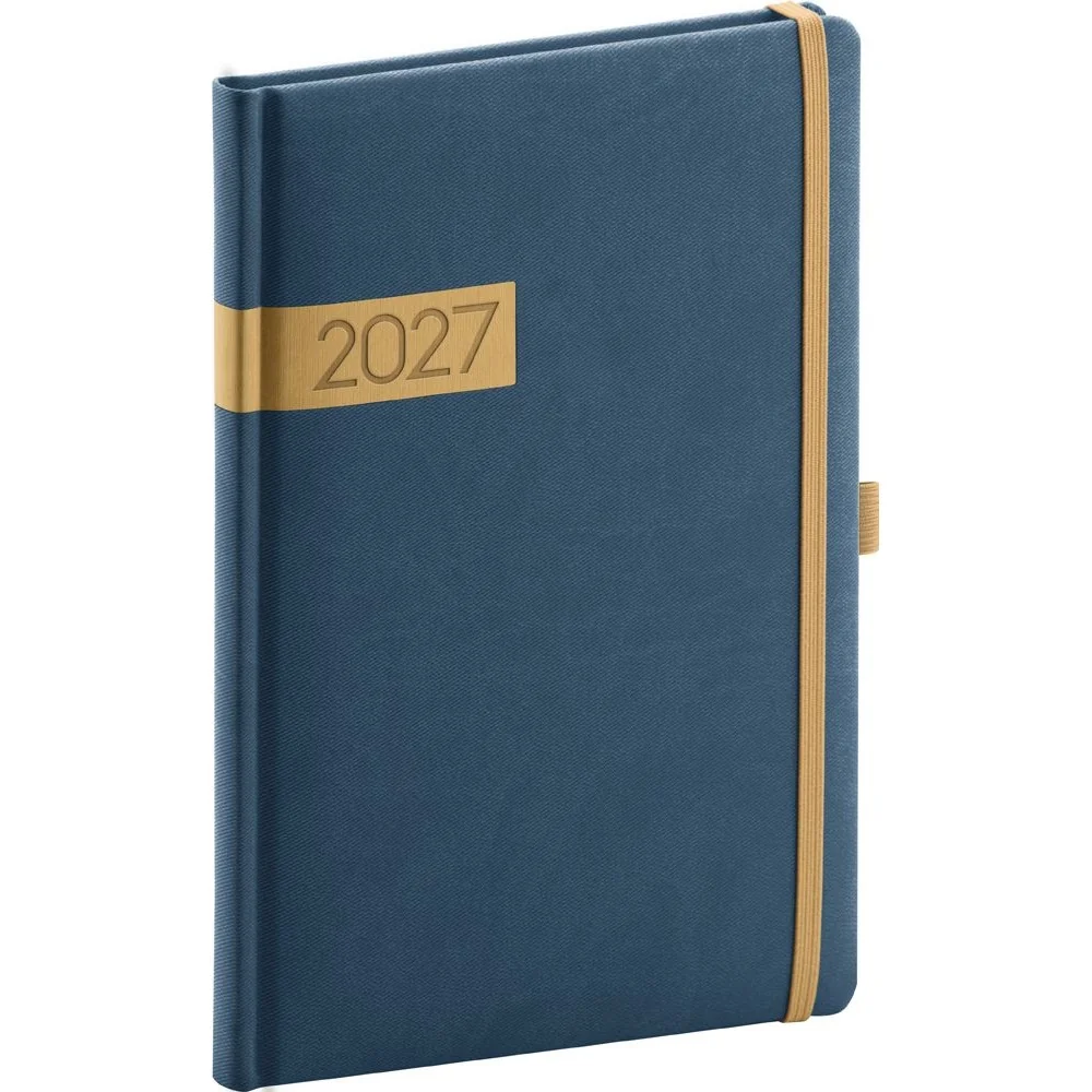 NOTIQUE Twill týdenní diář 2027, modro-zlatý, A5 15 × 21 cm