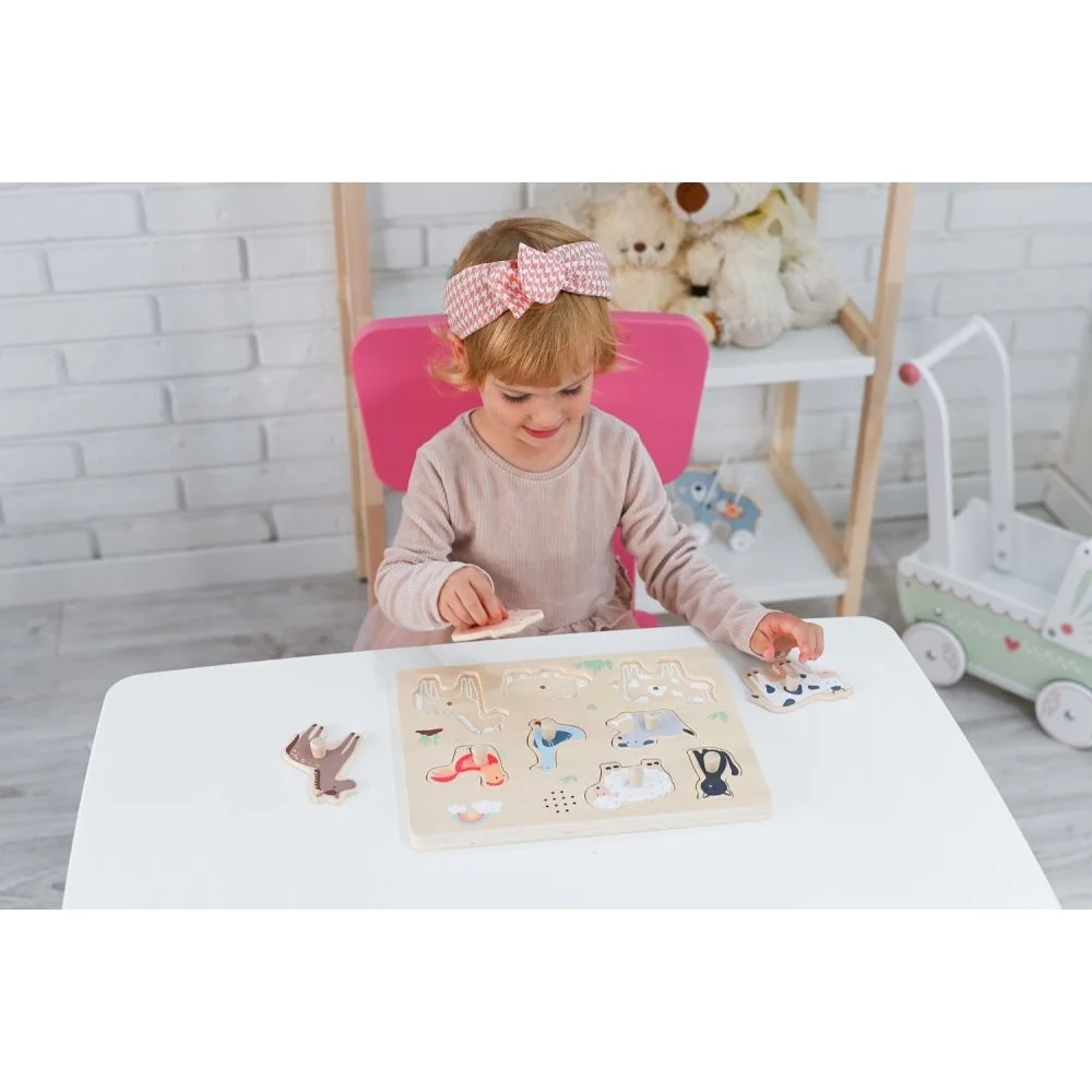Adam Toys Dřevěné zábavné vkládací puzzle se zvukem, Farma