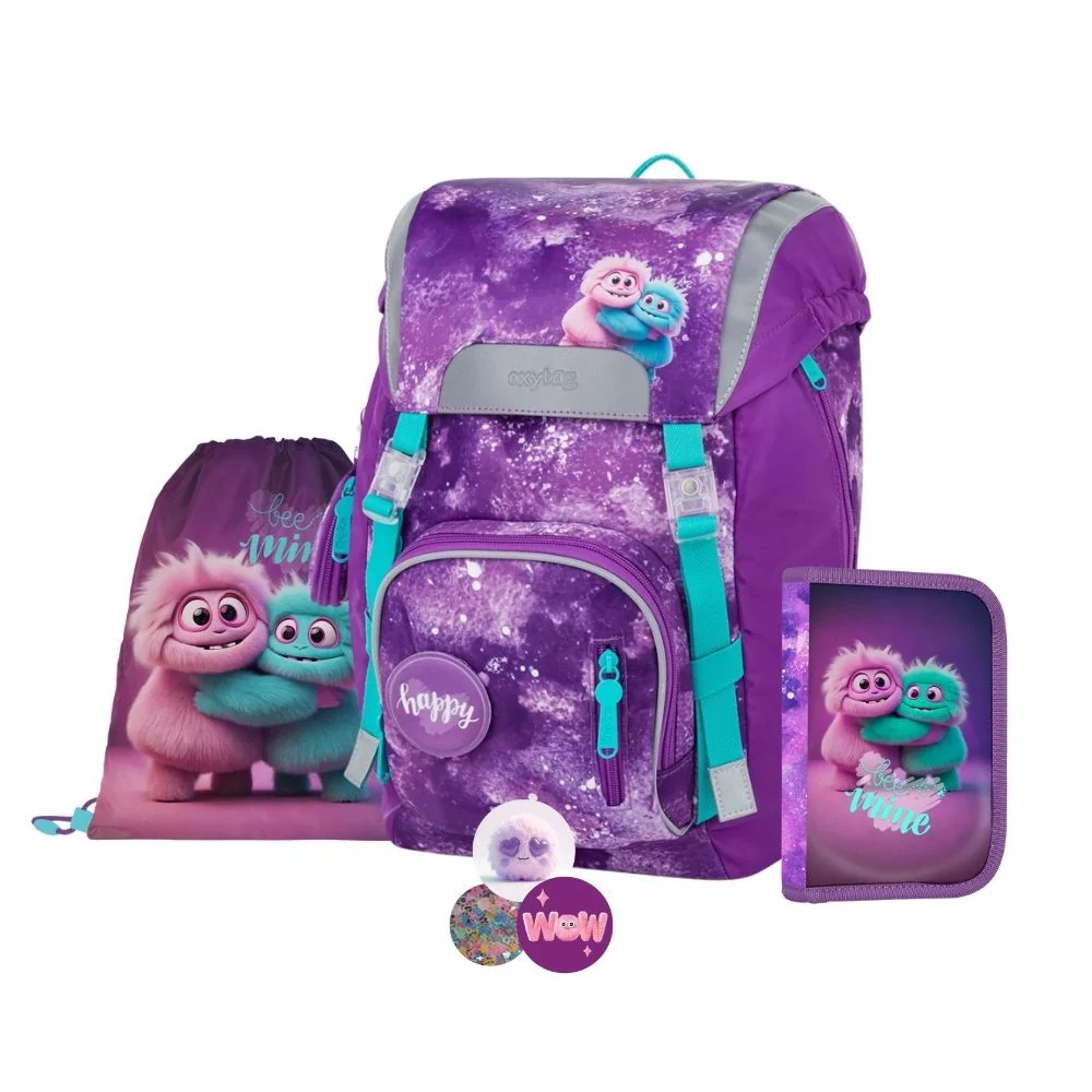 Oxybag OXY SKY - školní set Monster 4 ks: batoh, penál, sáček, placky batoh, penál, sáček