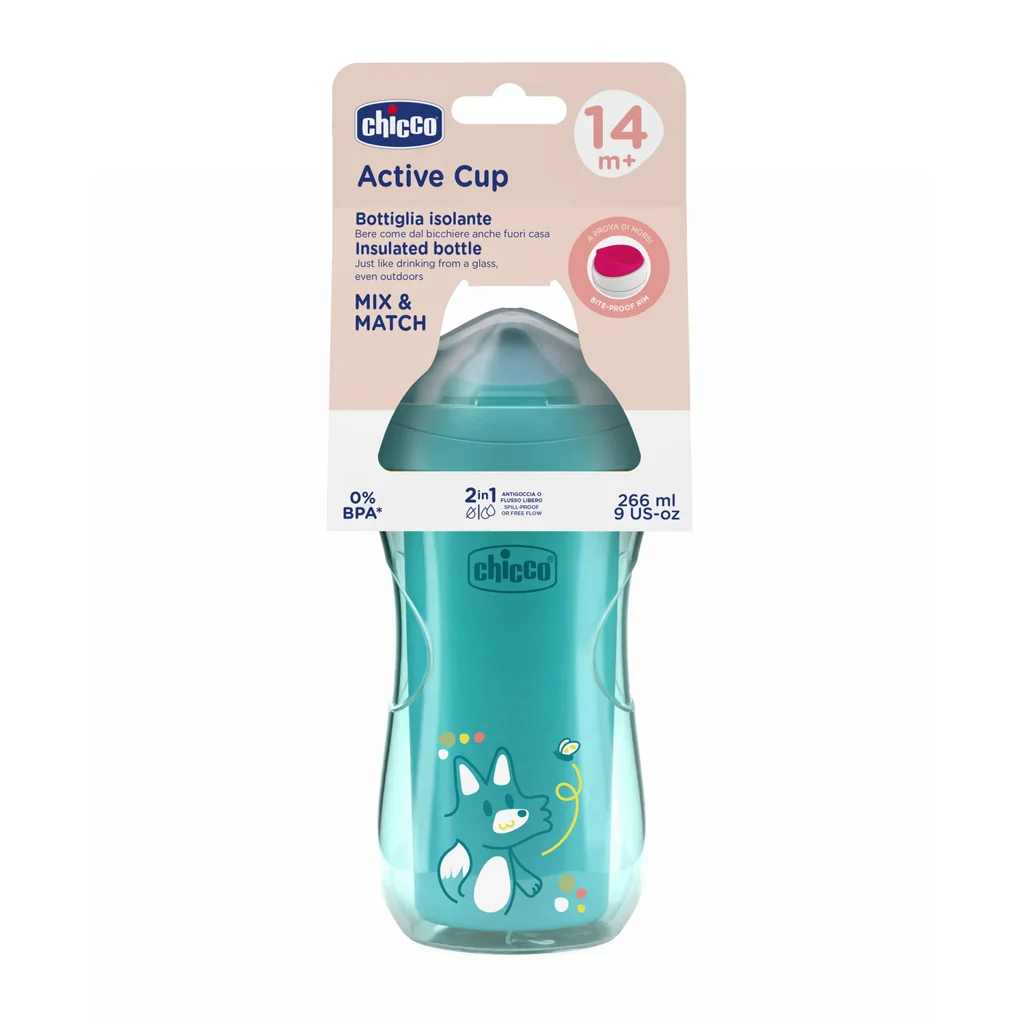 Chicco Hrneček Active termo s tvrdým náustkem 14m+ 266 ml teal