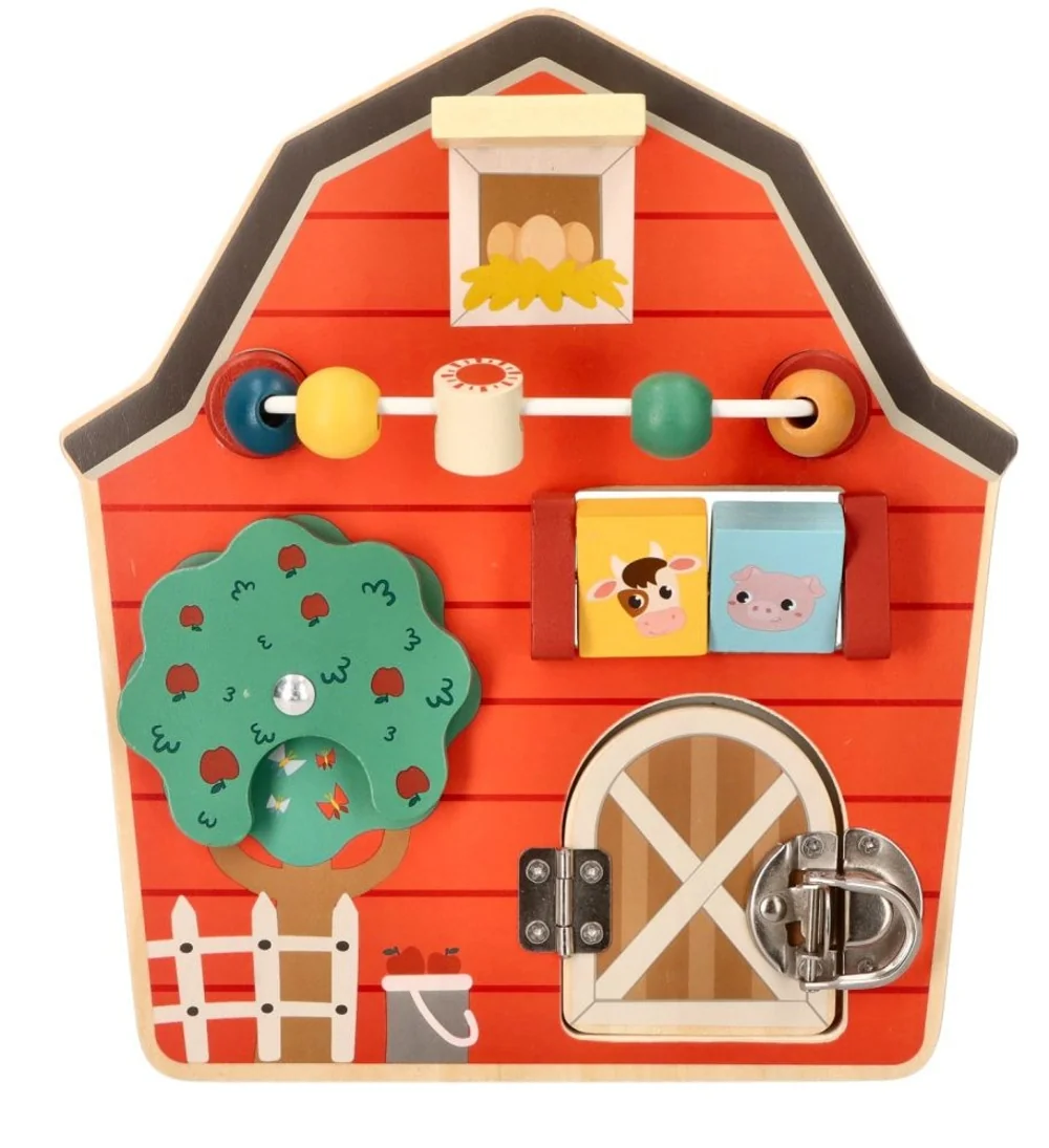 Adam Toys Aktivní montesori edukační dřevěná tabule, Farma - červená