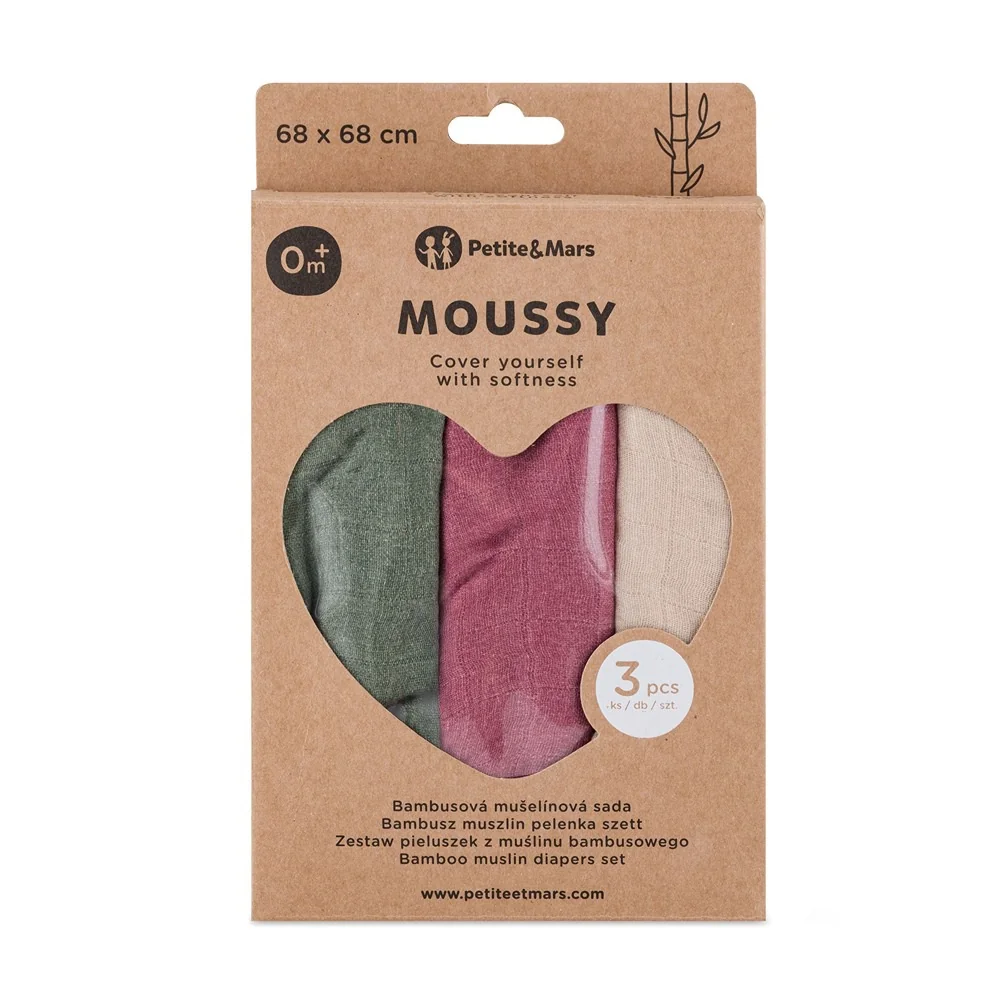 Petite&Mars Sada plen bambusová mušelínová Moussy 68 x 68 cm Botanic Tones 3 ks