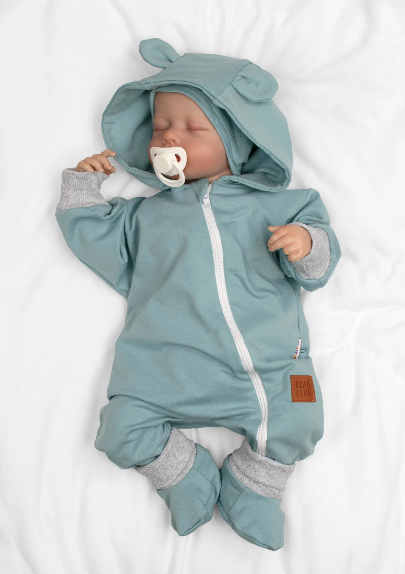 Baby Nellys Rostoucí overal pro miminko, čepice, botky, 3D, Nature, ledová máta, šedá, 68/74