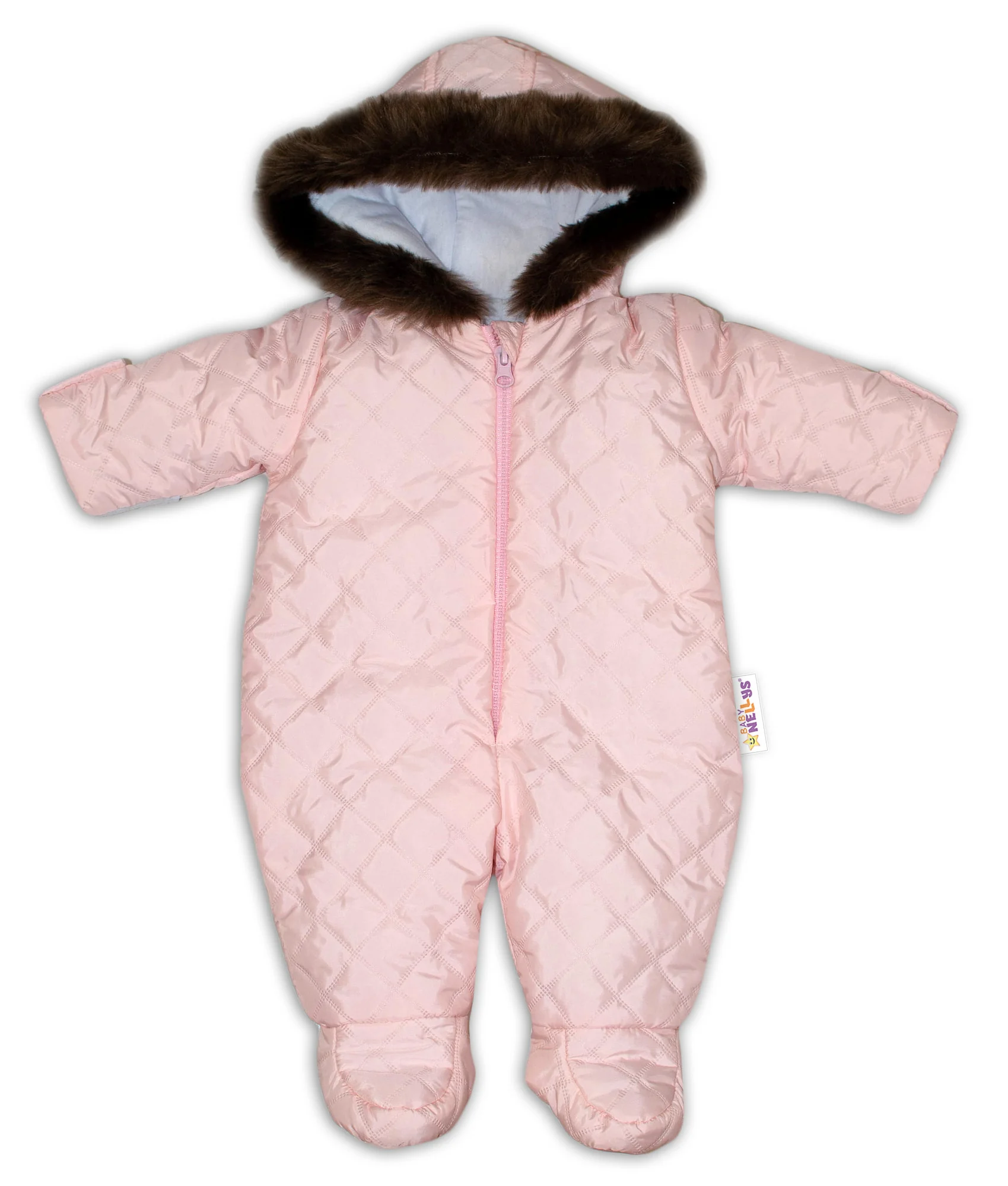Baby Nellys Kombinéza s kapucí a kožíškem ®prošívaná - sv. růžová vel. 68