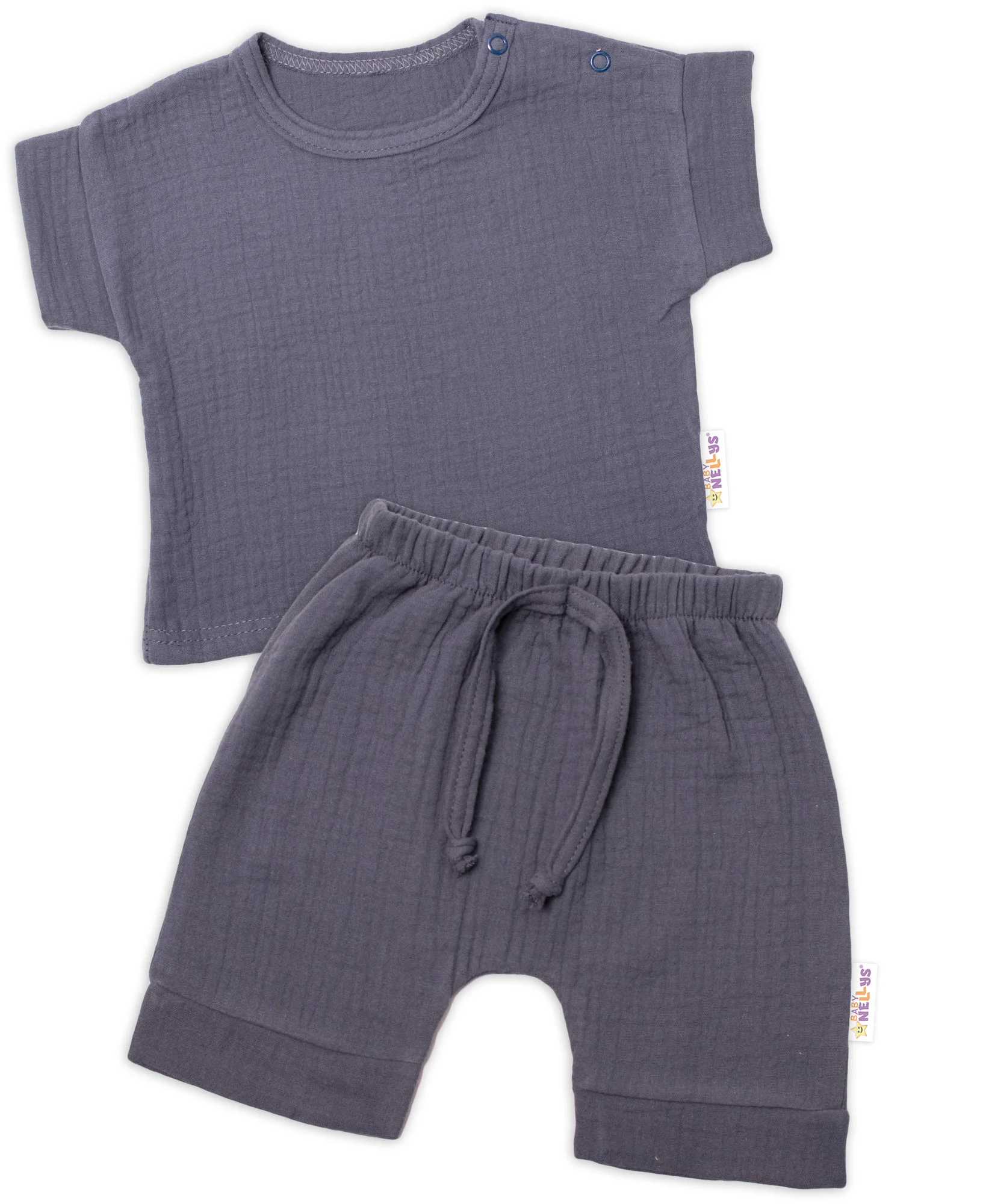 Baby Nellys 2-dílná mušelínová soupravička, tričko + kraťasky BOY, granát vel. 62