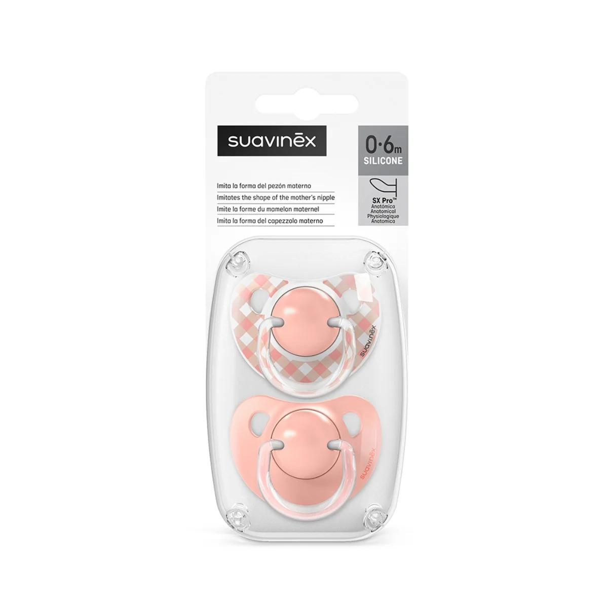 Suavinex Dudlík anatomický silikonový WILD 0-6m 2 ks růžový
