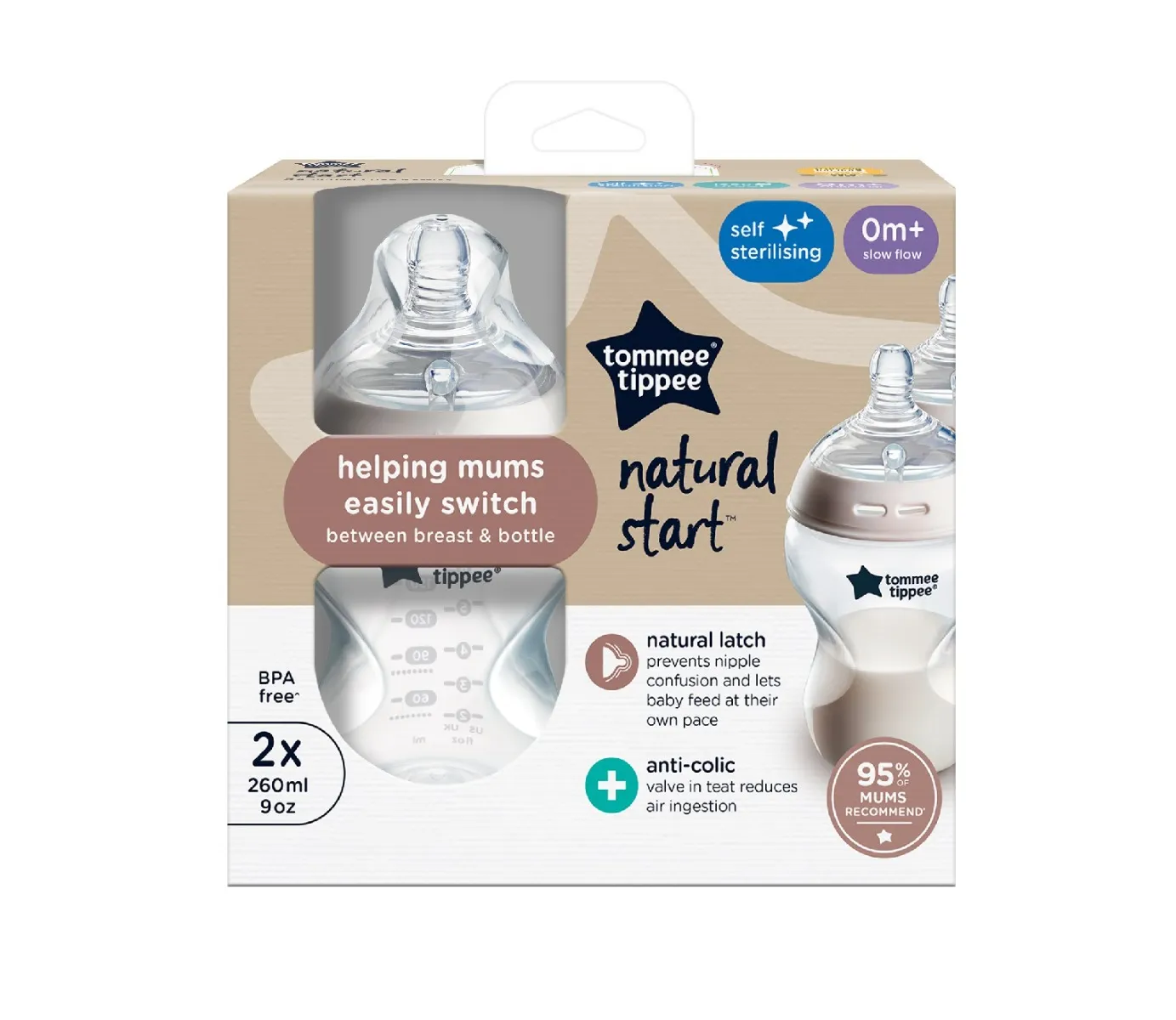 Tommee Tippee Natural Start Samosterilizační kojenecká lahev s Anti-Colic savičkou Pomalý průtok 0m+ 150 ml 1 ks