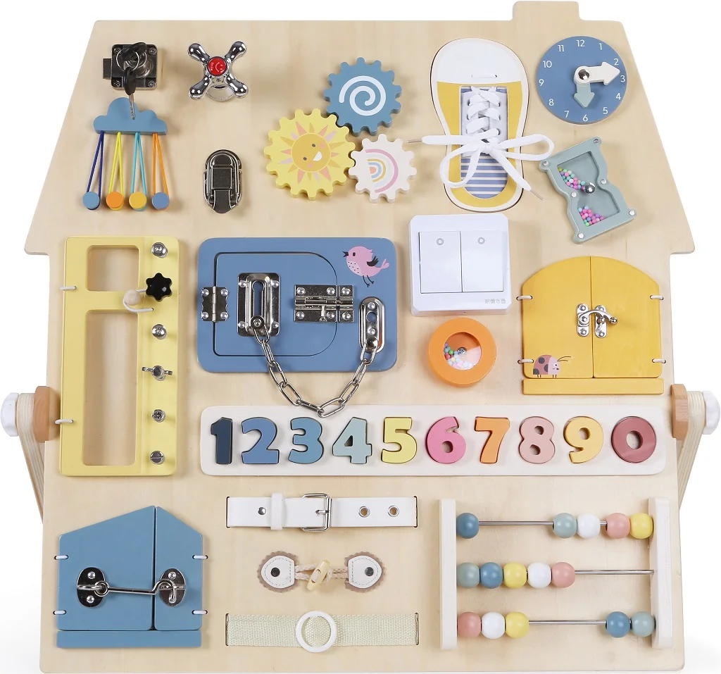 2Kids Toys Montessori Activity board Senzorická deska Domeček