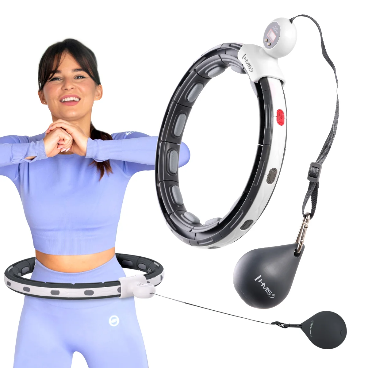 HMS Masážní hula hoop HHM15 se závažím, magnety a počítadlem černá